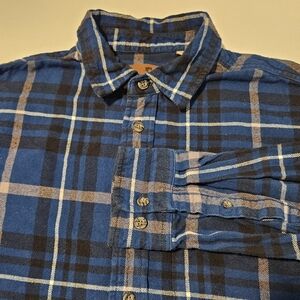 Woolrich Blue Plaid Flannel Large Button Up Long Sleeve Shirt